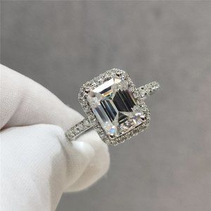2 carat  emerald cut moissanite engagement ring-  925 sterling silver D-FL